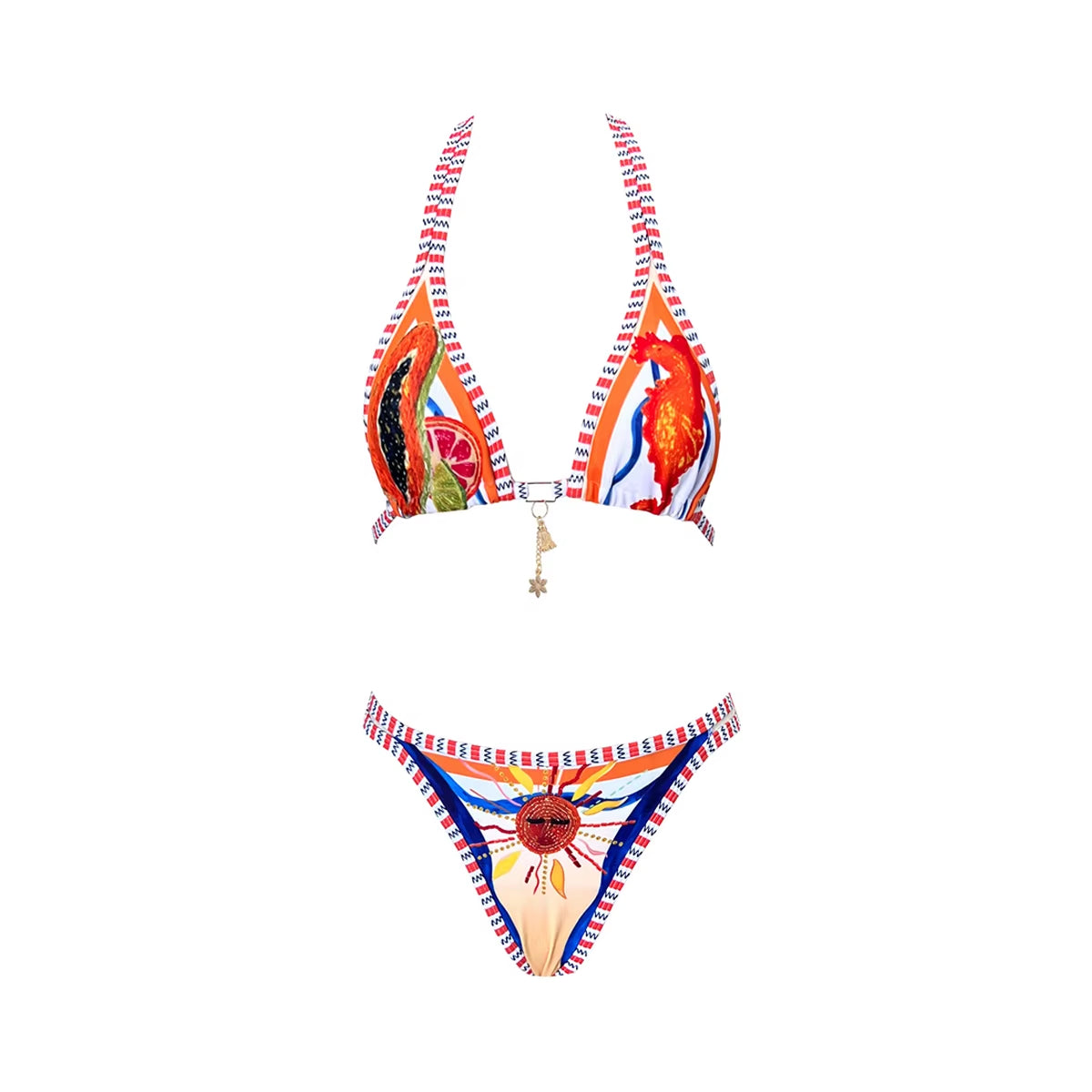 2025 New High Quality Elegant One Piece Swimsuit and Skirt Print Deep-V Lace-Up Women Bikini Set Swimwear Party Bathing Suit