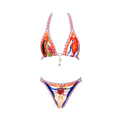 2025 New High Quality Elegant One Piece Swimsuit and Skirt Print Deep-V Lace-Up Women Bikini Set Swimwear Party Bathing Suit