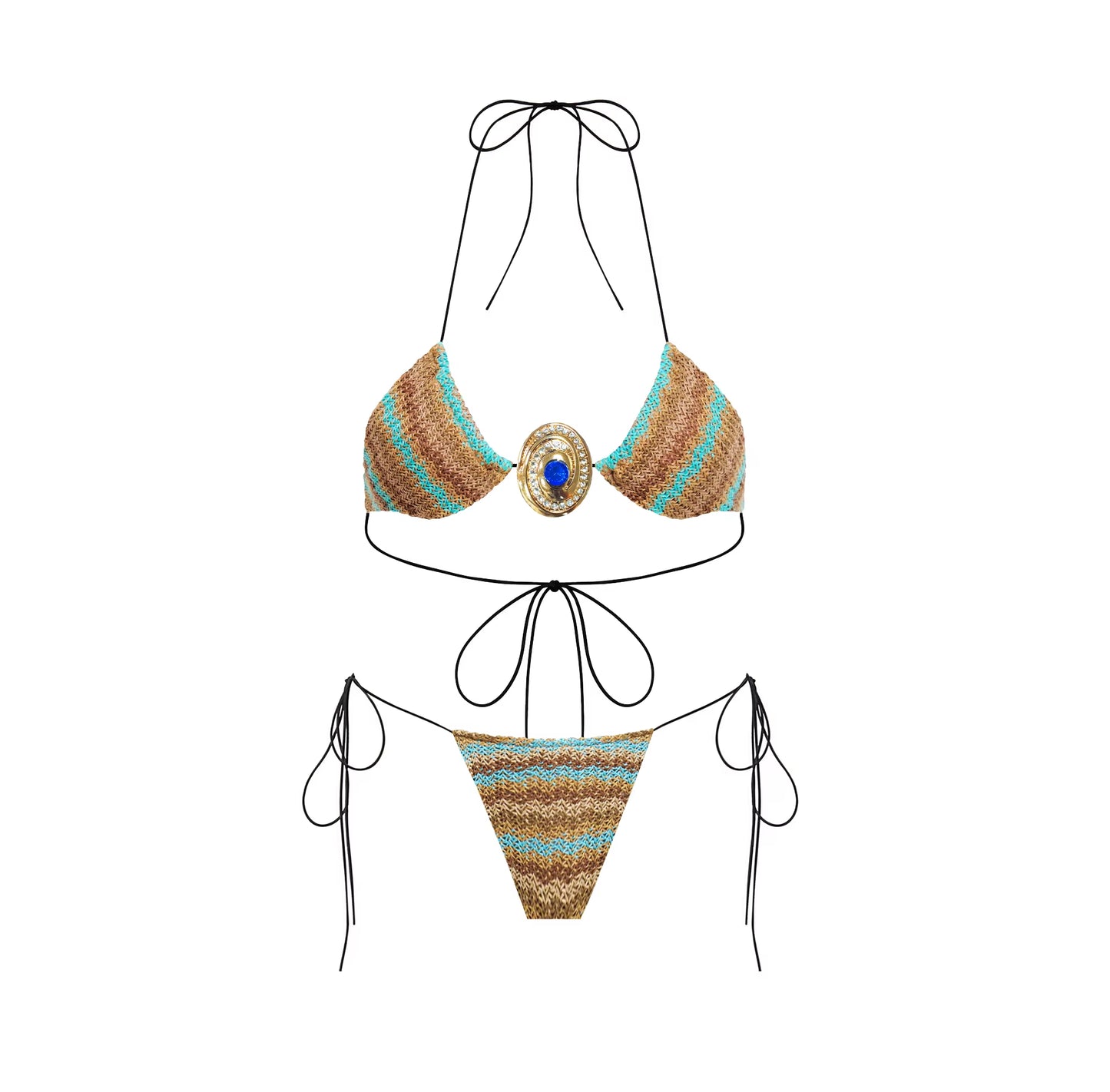 🌞 ZAFIRA SOLÈNE – Ensemble 2 pièces crochet & bijou solaire

Liberté, chaleur et sensualité dans un seul regard.
Inspiré des paysages du sud, ZAFIRA SOLÈNE mêle l’authenticité du crochet à la lumière d’un bijou central bleu profond. Un ensemble parfait pour danser au soleil, rêver sur le sable, et rayonner sans effort.
✨ Détails :
Haut crocheté avec bijou central
Bas triangle à liens réglables
Pantalon assorti style bohème chic
Tissu léger, texturé, doux sur la peau
